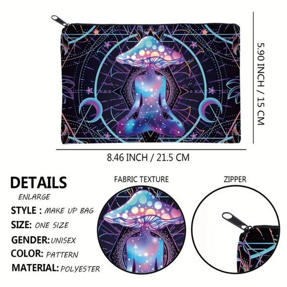 Cosmetic Bag Chakra Mushroom Makeup Travel Organize Toiletry Case Space Trip NEW - Picture 3 of 3